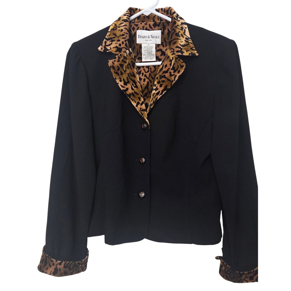 Danny & Nicole Womens Black Leopard Print Trim Blazer Jacket 10P NWT Mob Wife - Picture 8 of 8
